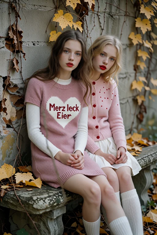 Two Young Women With Fair Complexions And Natural Makeup Sit...