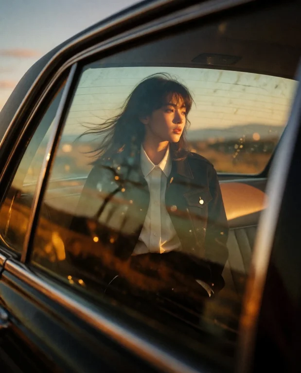 An Analog Candid Snapshot, Looking Out From Inside A Car Thr...