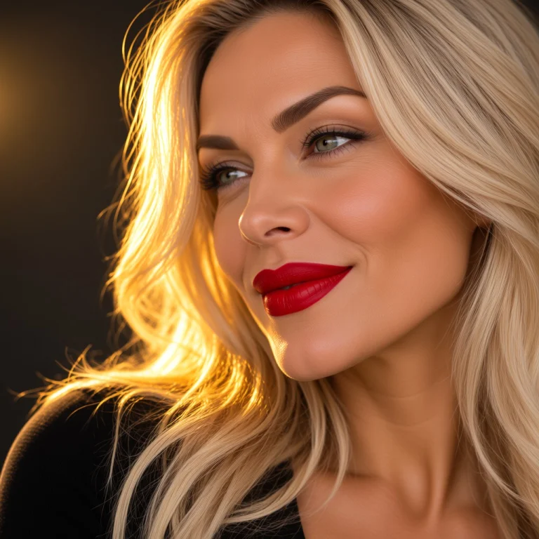 This Is A Close-up Photograph Of A Blonde Woman With Wavy, S...
