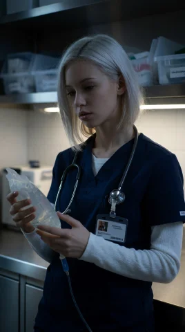 Quiet Hospital Supply Room Or Clean Utility Alcove During Th... — Stable Diffusion AI Prompt: Quiet hospital supply room or clean utility alcove during the late night shift,...