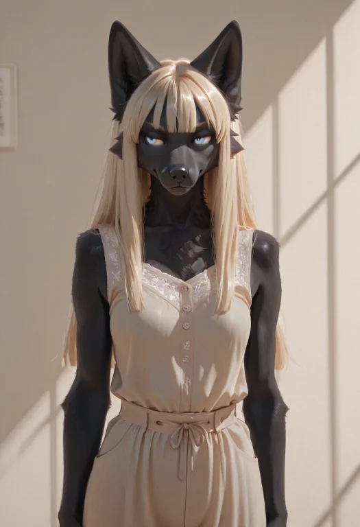 Dfl1sa, Furry, Wolf, Black Fur, Blonde Hair, Blue Eyes, Thre...