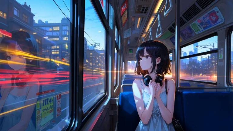 Masterpiece, Best Quality, Highres, 1girl, Inside Public Tra...