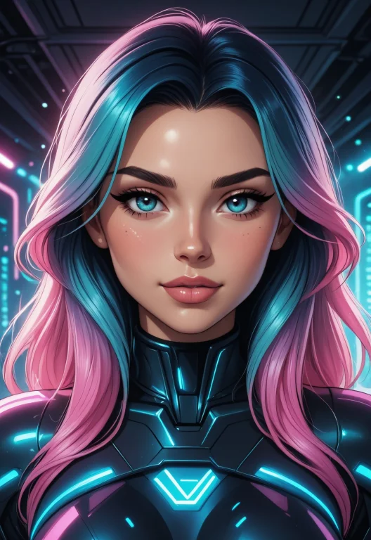 Woman Face Closeup, Colored Tips, Natural Look, Maximal Deta...