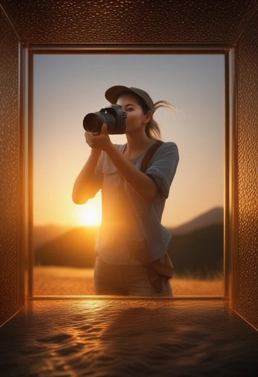 A Photographer Framing A Shot At Golden Hour, Blender Render...