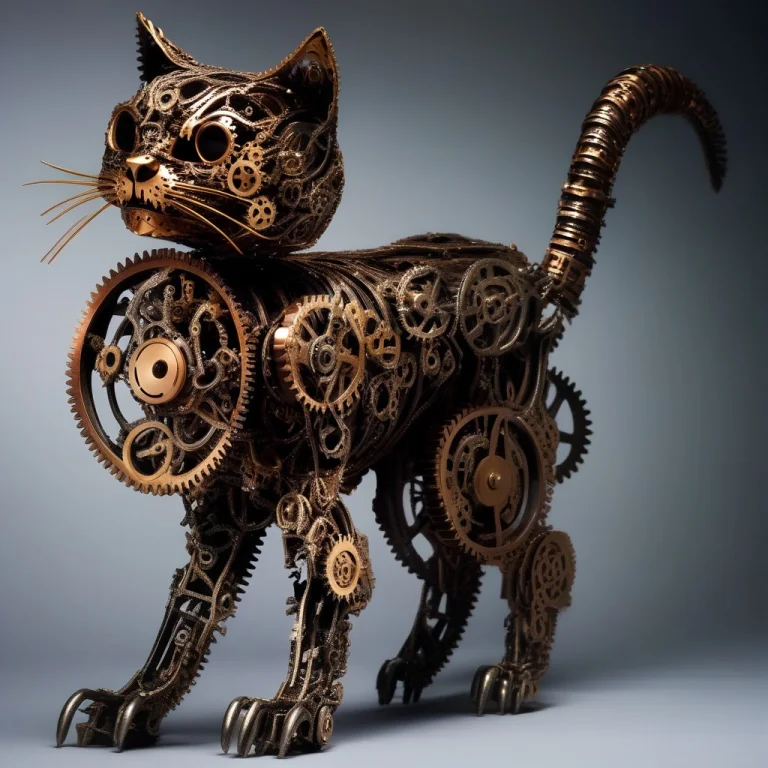Gearstyle, A Mechanical Robotic Cat Walking Gracefully Forwa...