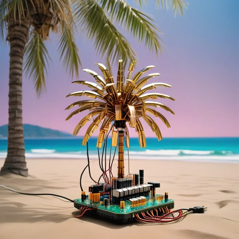 Mechanical, Transistors, Palm Tree, Vaporwave, Beach, Outdoo...