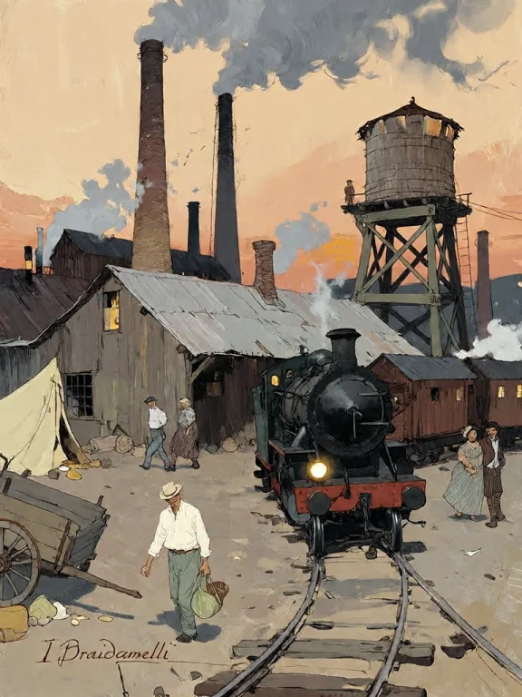Bradhamel Art Style. A Painterly Oil Painting Of An Industri...