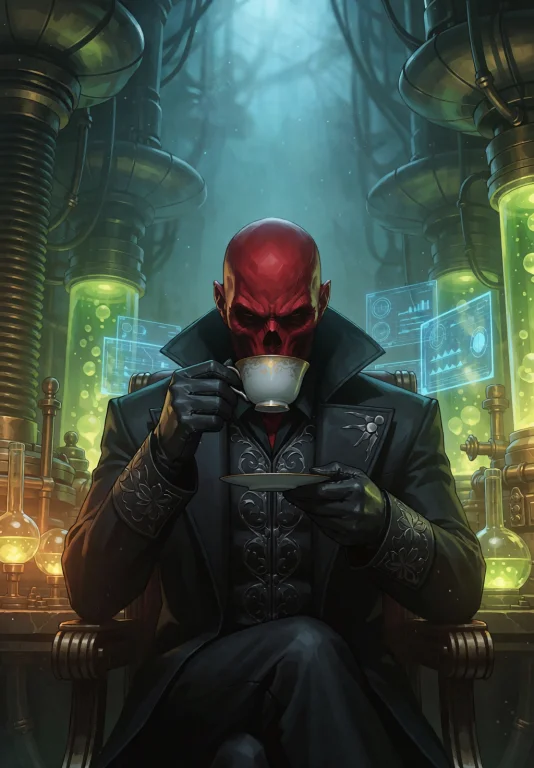 Cinematic Portrait Of A Sinister Mastermind Villain With A G...