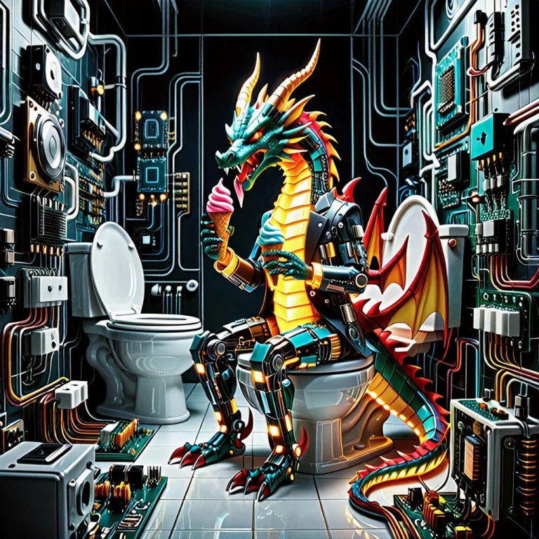A Manic Transistors Dapper Dragon Creature Eating Ice-cream...