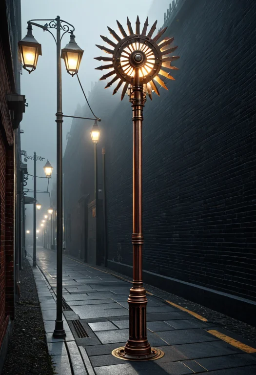 Photorealistic, Lonely Streetlamp On A Dark Sidewalk, Lamp H...