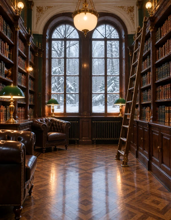 Ru551an 1n5t1tut3, Photorealistic Library, Mahogany Shelves,...