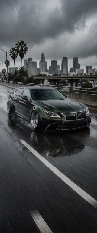 Low Angle Rolling Shot Of A Slammed 2011 Lexus Ls Driving On...