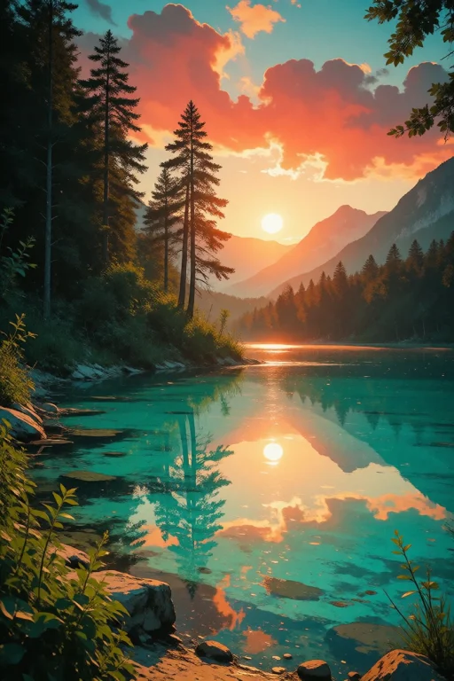 Nature, A Serene Vertical Landscape Photograph Of A Turquois...