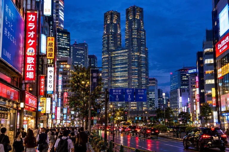 A Vibrant, Bustling View Of The Shinjuku District In Tokyo,...