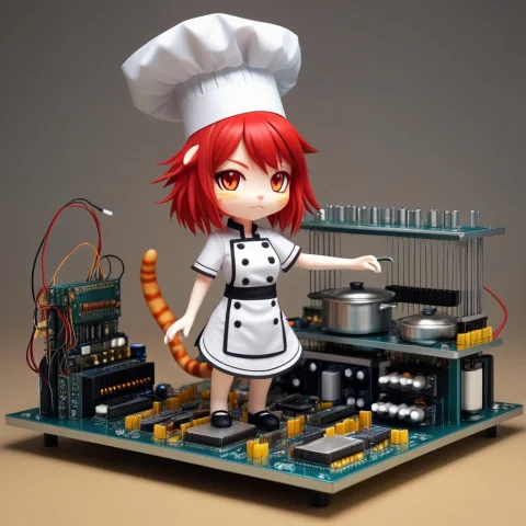 A 3d Chibi Anime Red Hair Cat Girl Wear Transistors Chef Dre... — SDXL AI Prompt: a 3d chibi anime red hair cat girl wear Transistors chef dresses