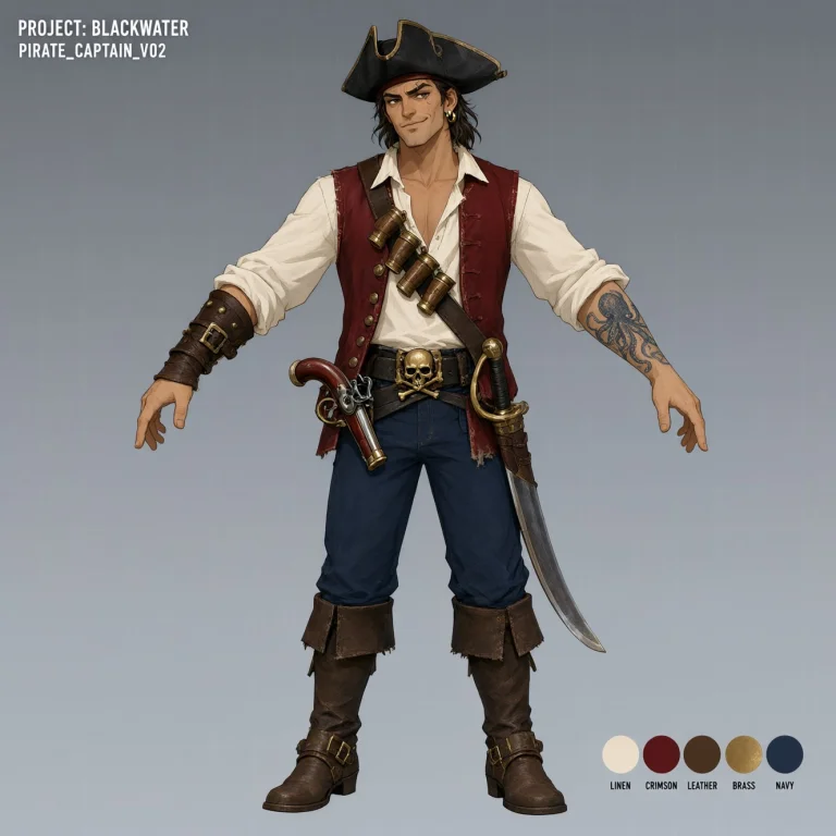 A Pirate, Character Concept Art For Game Development, A-pose
