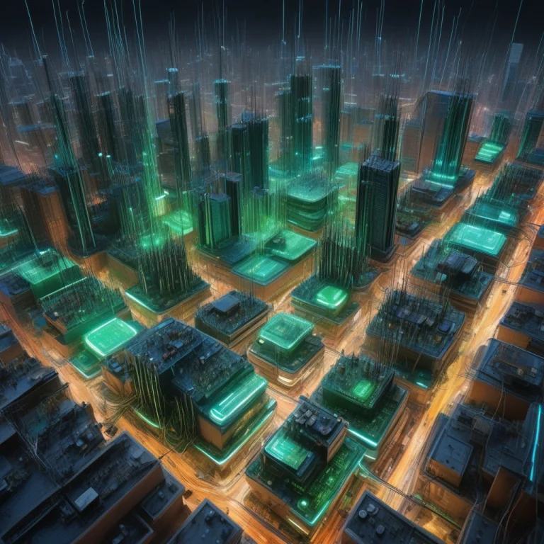A Sprawling Futuristic Cityscape Seen From A High-angle Bird...