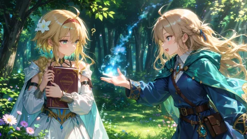 Masterpiece, Very Aesthetic, Digital Painting Of Two Charact... — Stable Diffusion AI Prompt: masterpiece, very aesthetic, digital painting of two characters in a magical for...