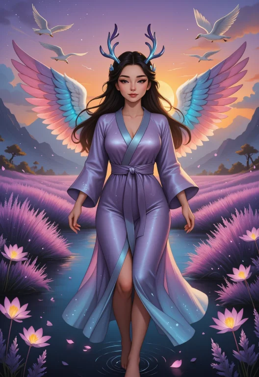 Upper Body, In A Sunset Dreamscape Where Clouds Take The For...