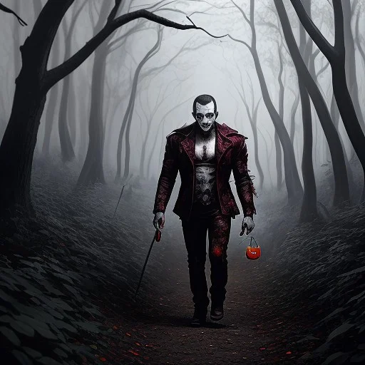A Muscular Male Zombie Vampire Walking In A Haunted Digital...