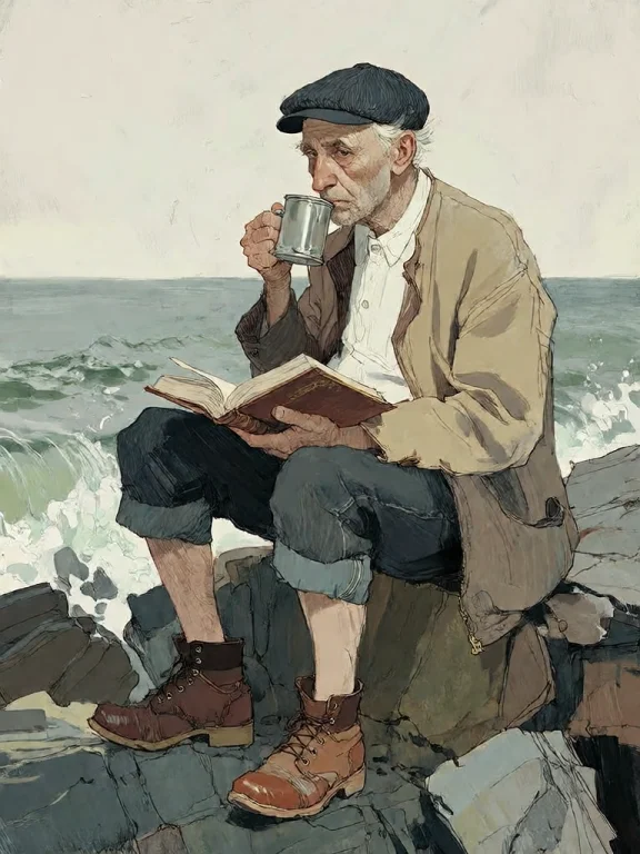 Bradhamel Art Style.a Realistic Painting Of An Elderly Man W...