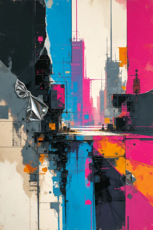 Strangedaal. A Dynamic Cyberpunk Collage Art Piece Construct...