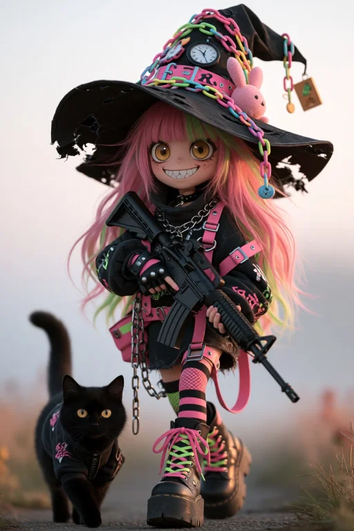 Midjourney A Full Length Shot Of An Anime Style Witch Doll S...