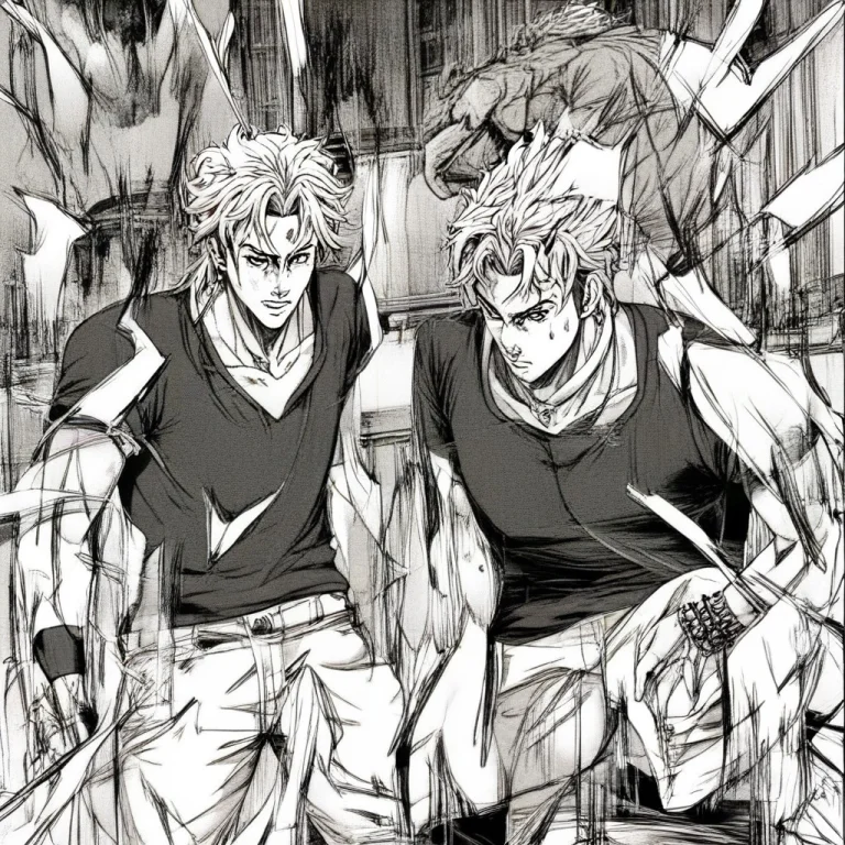 Monochrome, Greyscale, Worst Quality, 2boys, Male Focus, Mul...