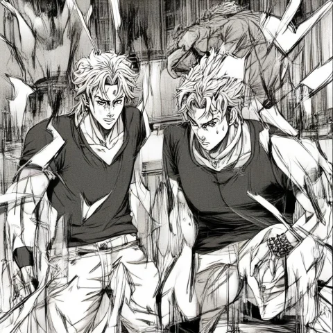 Monochrome, Greyscale, Worst Quality, 2boys, Male Focus, Mul... — Stable Diffusion AI Prompt: monochrome, greyscale, worst quality, 2boys, male focus, multiple boys, jewelry,...