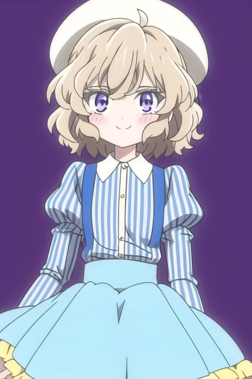 Iwanagakotoko, 1girl, Cowboy Shot, Beret, Striped Shirt, Blu...