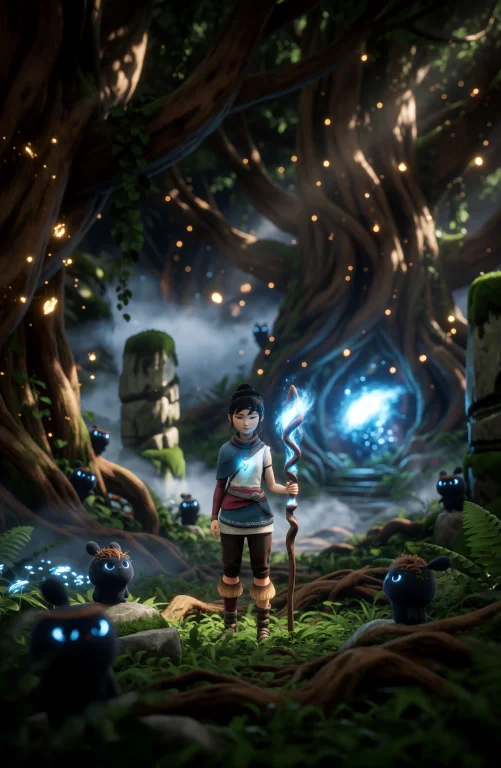 Kena, A Young Spirit Guide Standing Alone In An Ancient Myst...