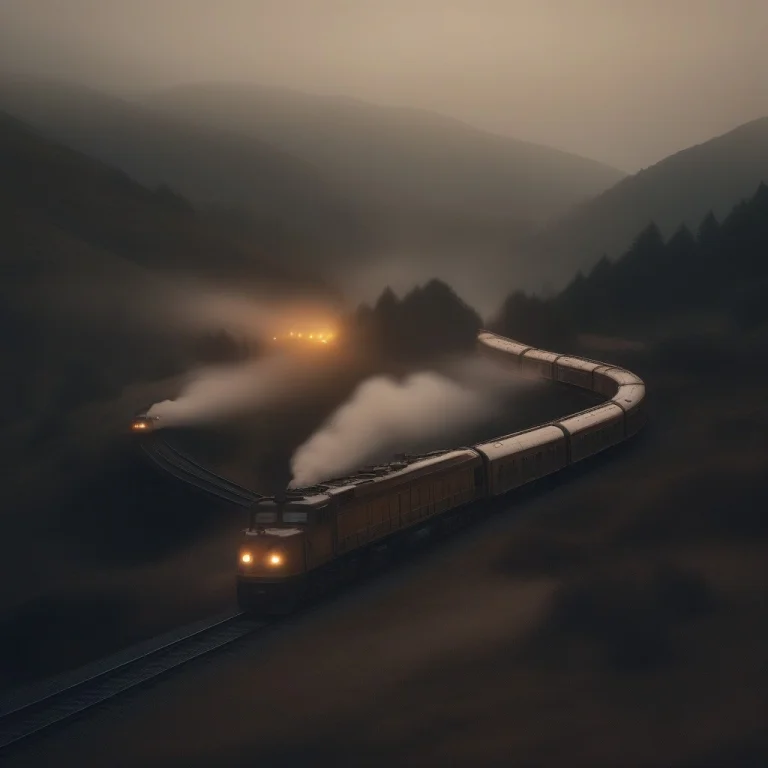 A Train Winding Through A Mist-filled Valley, Candlelight, S...