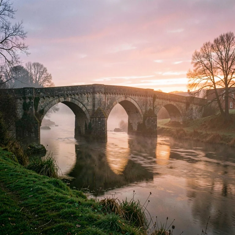 A Medieval Stone Bridge Over A Misty River, Editorial Photog...