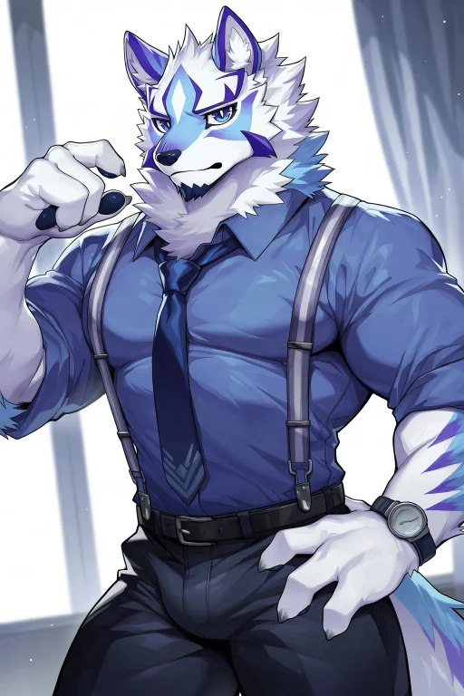 Sadayoshi, Wolf Boy, White Fur, Blue Eyes, Blue Fur, Watch,...