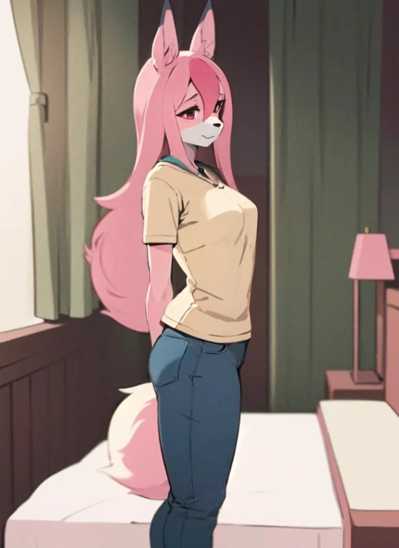 Nazuna Hiwatashi, 1girl, Bedroom, Solo, Pink Hair, Body Fur,...
