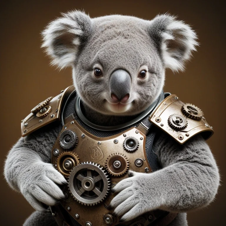 A Koala Bear Waring An Armor Made Gears.