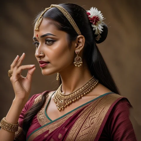 Avaka-viveka-dancer, 1girl, Jewelry, Solo, Ai-generated, Ear... — SDXL AI Prompt: avaka-viveka-dancer, 1girl, jewelry, solo, ai-generated, earrings, necklace, ori...