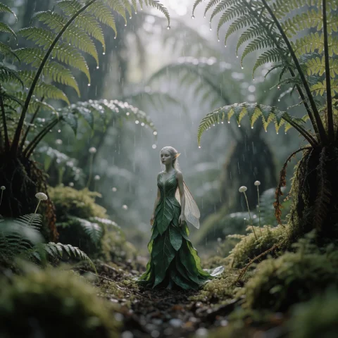 Low-angle Macro Shot, Central Composition, A Slender Feminin... — Stable Diffusion AI Prompt: low-angle macro shot, central composition, a slender feminine fairy standing sma...