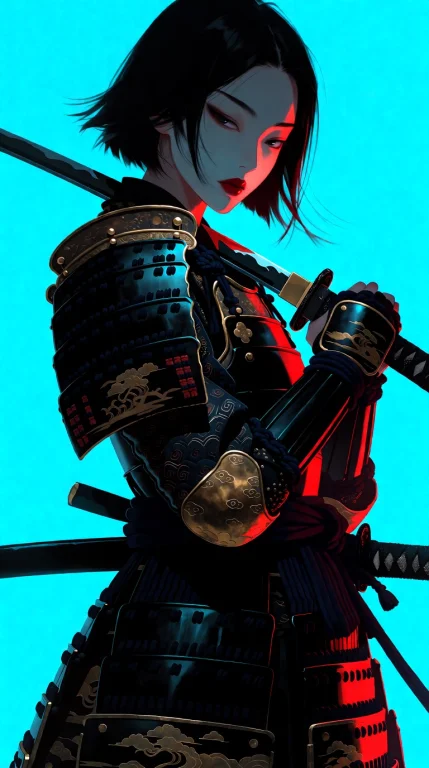 Striking Ancient Samurai Woman In A Powerful Three-quarter P...