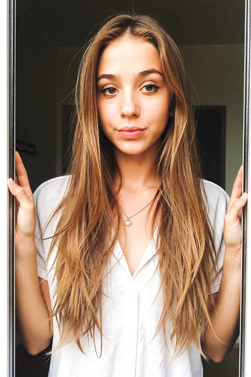 Tova In A Doorway Facing The Camera, Long Light-brown Hair,...