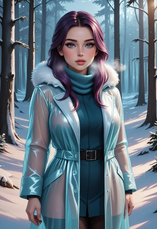 Woman Closeup, A Woman In A Long Coat Standing In A Snow-cov...