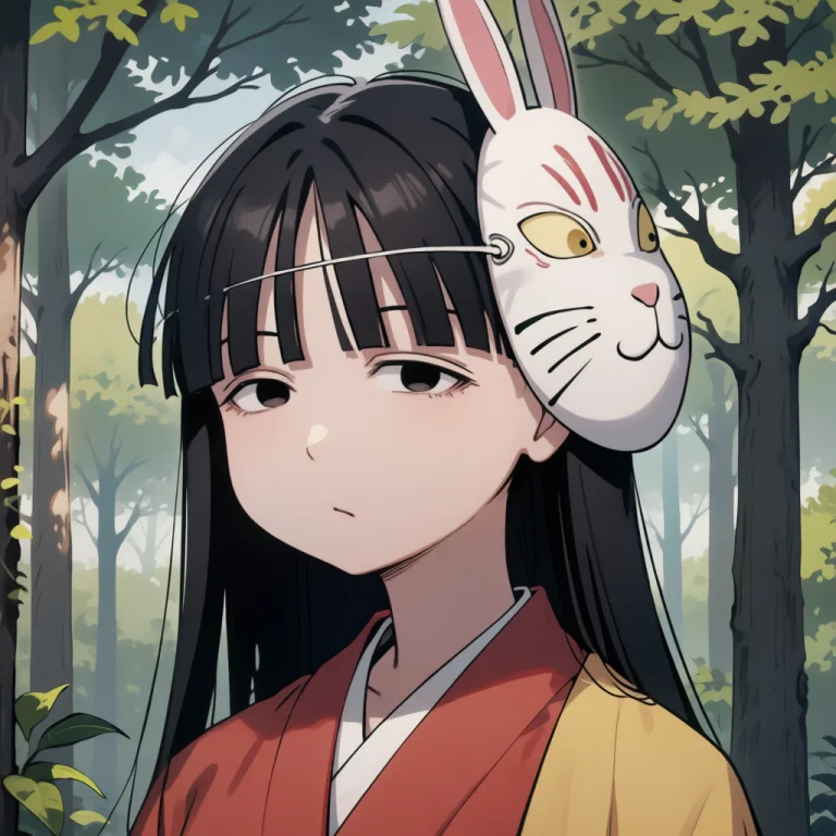 Yttatsuhime, 1girl, Solo, Blunt Bangs, Black Hair, Black Eye...