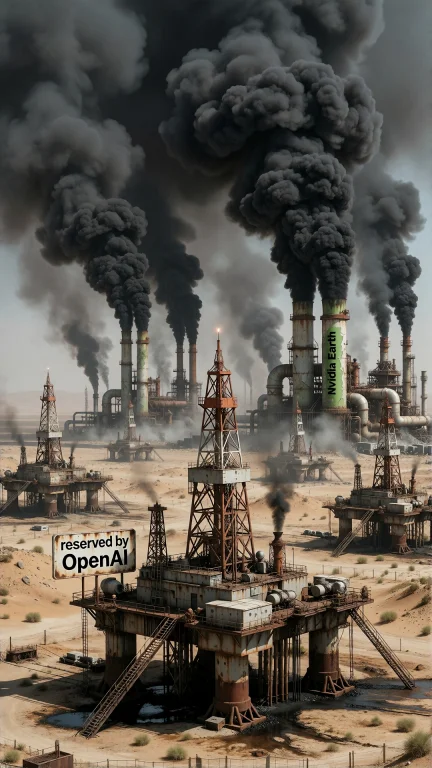 A Desolate Landscape Filled With Oilrigs, As They Delve For...