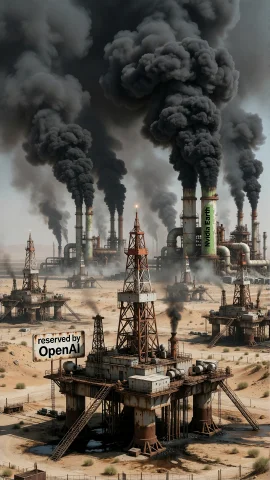 A Desolate Landscape Filled With Oilrigs, As They Delve For... — Stable Diffusion AI Prompt: A desolate landscape filled with oilrigs, as they delve for oil in the dry deser...