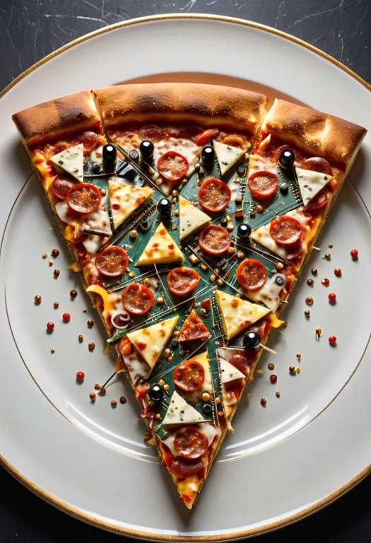 Transistors, Photorealistic, A Triangular Pizza Slice On A P...