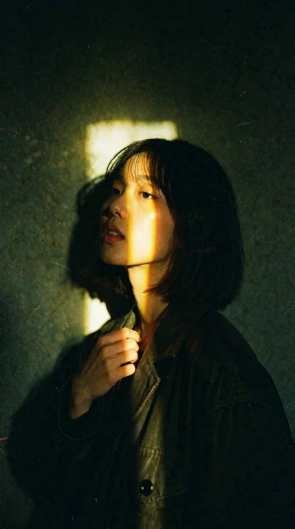Moody Analog Film Photograph, A Medium Shot Of A Young East...