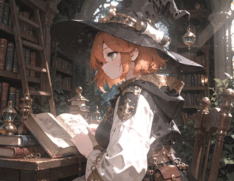 Njsw33t, --preview, Granblue Fantasy,bookshelf, Scroll. Ladd...