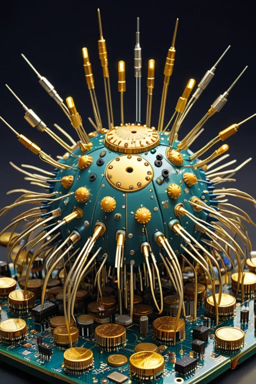 A Cute Seaurchin With Golden Coins . Surreal Fantasy Scenery...