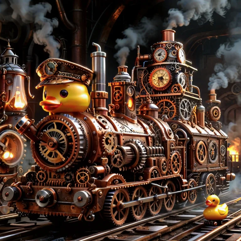 A Close-up Photo Of An Trainl, Rubber Duck, Engineers Cap, T...