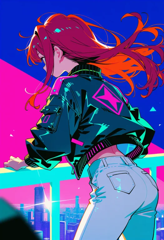 Masterpiece, Digital Anime Illustration From Behind Of A Tel...